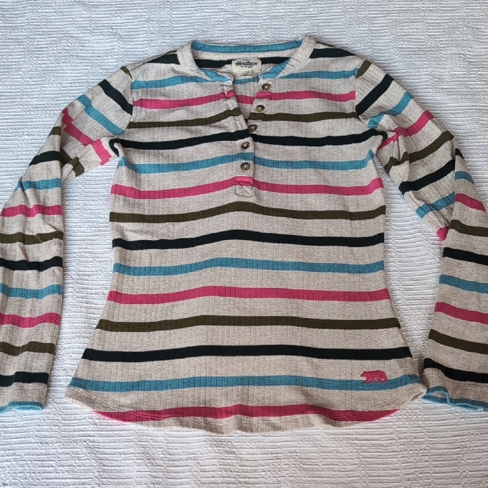 Heritage Pink and Blue Striped Button-Up Top